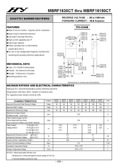 HY MBRF1630CT to MBRF16150CT Schottky Barrier Rectifiers Datasheet - cover page