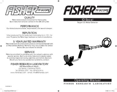 Fisher ID Excel Metal Detector Operating Manual - cover page