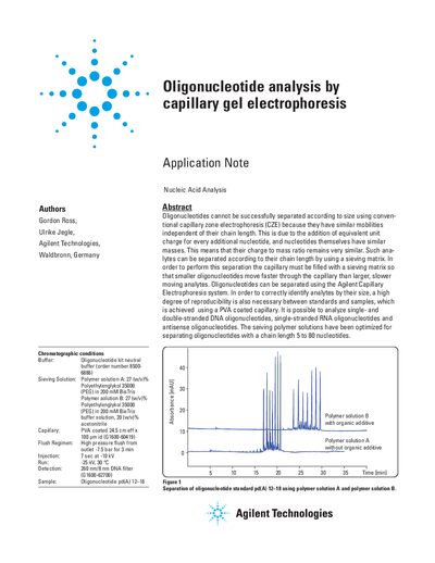 Agilent Oligonucleotide Analysis by Capillary Gel Electrophoresis Application Note - cover page