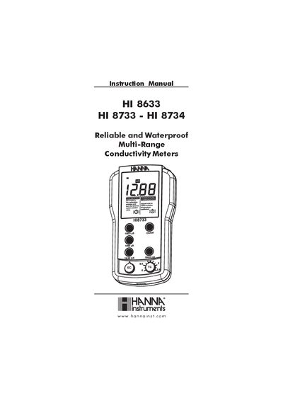 Hanna Instruments HI 8633/8733/8734 Conductivity Meters Instruction Manual