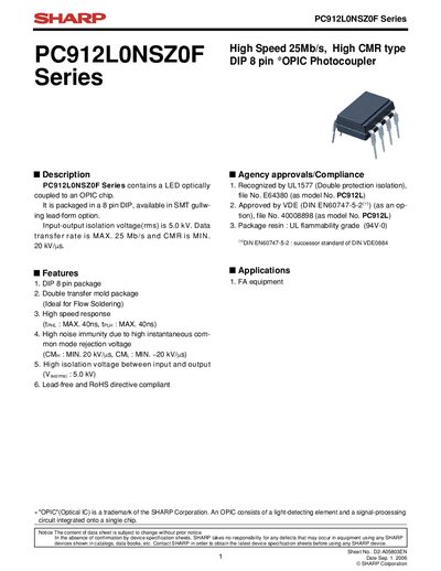 SHARP - PC912L0NSZ0F Series handbook - cover page