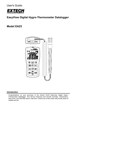 Extech EA25 EasyView Digital Hygro-Thermometer Datalogger User's Guide - cover page