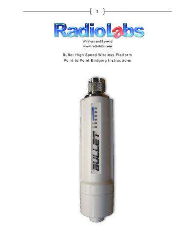 Ubiquiti Networks Bullet High Speed Wireless Platform Point to Point Bridging Instructions - cover page