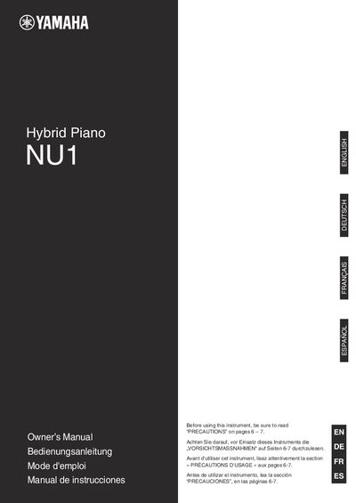 Yamaha NU1 Hybrid Piano Owner's Manual - cover page