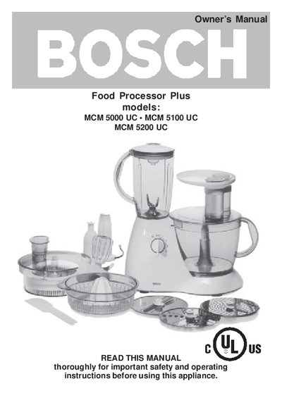 Bosch Food Processor Plus MCM 5000 UC / MCM 5100 UC / MCM 5200 UC Owner's Manual - cover page