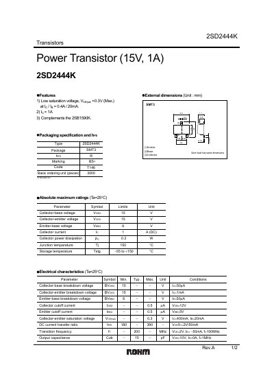 ROHM 2SD2444K Power Transistor Datasheet - cover page