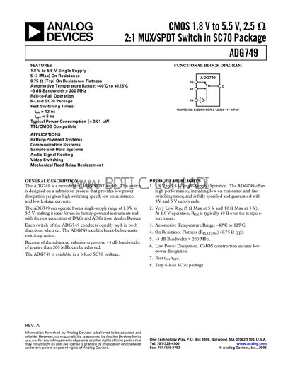Analog Devices ADG749 Datasheet - cover page