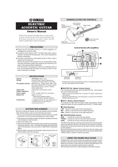 Yamaha SYSTEM-59 Electric Acoustic Guitar Owner's Manual - cover page
