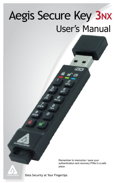 Apricorn Aegis Secure Key 3 NX User Manual - cover page