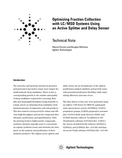 Agilent Active Splitter and Delay Sensor Technical Note - cover page