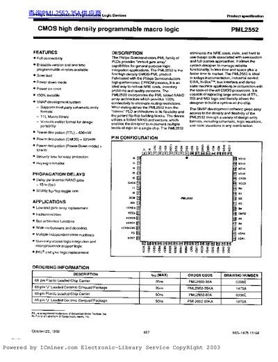 Philips PML2552 CMOS Programmable Macro Logic Datasheet - cover page
