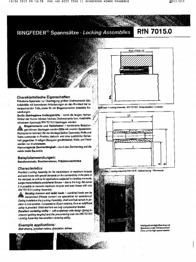 Ringfeder RfN 7015.0 Technology Data Sheet - cover page