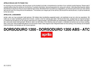 aprilia 899130 Dorsoduro 1200 - Dorsoduro 1200 ABS EN-NL My 2010 Manual - cover page