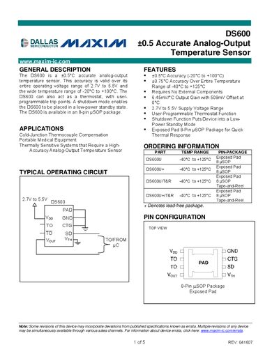 Maxim DS600 ±0.5°C Accurate Analog-Output Temperature Sensor Handbook - cover page