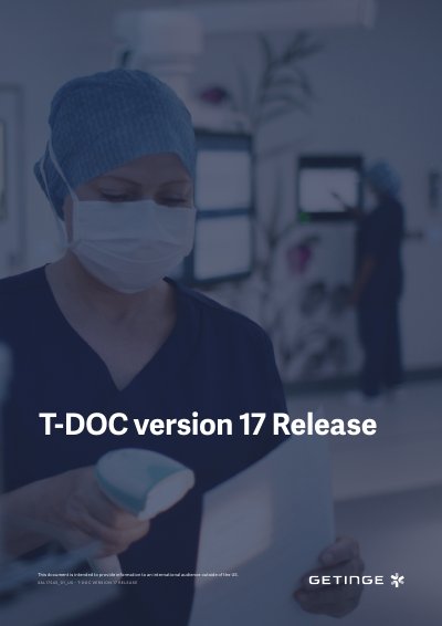 Getinge T-DOC Version 17 Release Notes - cover page