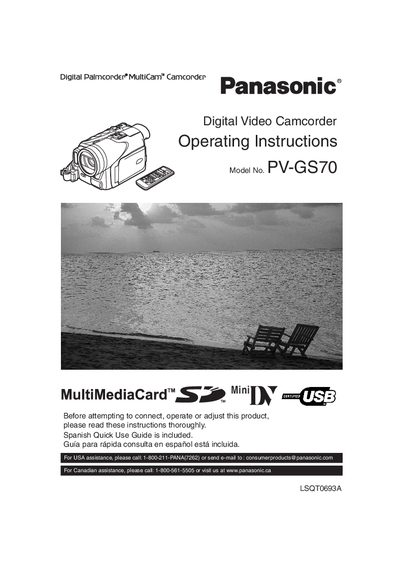 Panasonic PV-GS70 Camcorder User Manual - cover page