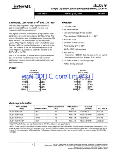 Intersil ISL22416 Datasheet - cover page