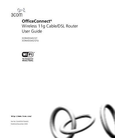3Com OfficeConnect 3CRWE554G72T/3CRWE554G72TU Wireless 11g Cable/DSL Router User Guide - cover page