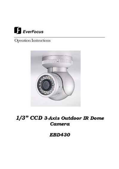 EverFocus EBD430 1/3" CCD Outdoor IR Dome Camera Operation Instructions - cover page