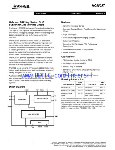 Intersil HC5503T Data Sheet