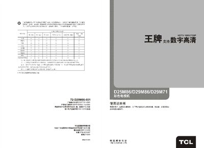 TCL D25M86 / D29M86 / D29M71 Color Television User Manual