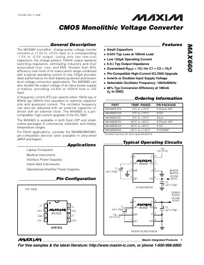 Maxim MAX660 Voltage Converter Datasheet - cover page