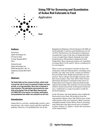 Agilent 1100 Series LC/MSD TOF Application Note for Sudan Red Screening - cover page
