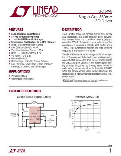 Linear Technology LTC3490 LED Driver Datasheet - cover page