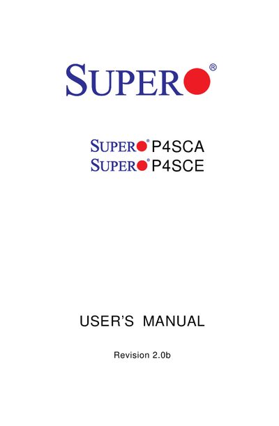 Supermicro P4SCA/P4SCE Motherboard User Manual - cover page