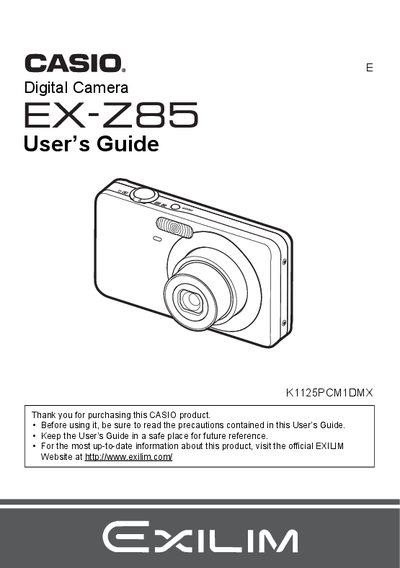 Casio EX-Z85 Digital Camera User's Guide - cover page