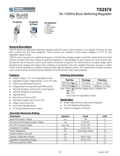 TSC TS2576 Buck Switching Regulator Datasheet - cover page