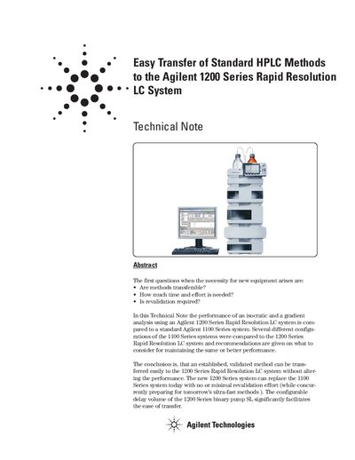 Agilent 1200 Series RRLC Method Transfer Technical Note - cover page