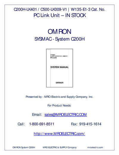 OMRON SYSMAC C200H-LK401/C500-LK009-V1 PC Link System Manual - cover page