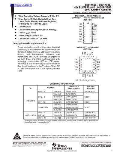 Texas Instruments SN54HC367 / SN74HC367 Datasheet - cover page