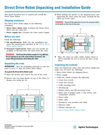 Direct Drive Robot Unpacking and Installation Guide - cover page