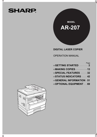 Sharp AR-207 Digital Laser Copier Operation Manual - cover page