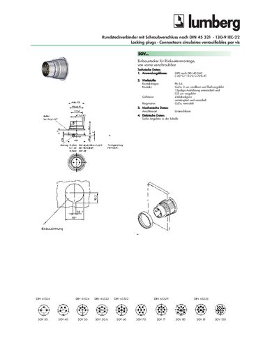 Lumberg Locking Circular Plug (DIN 45 321-130-9 IEC-22) Datasheet - cover page
