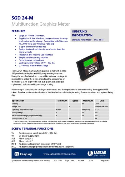Lascar SGD 24-M Multifunction Graphics Meter User Manual - cover page