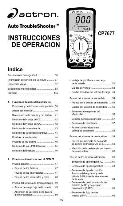Actron 35CP7677 Auto Troubleshooter User Manual - cover page