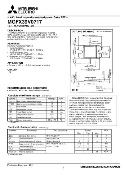 Mitsubishi MGFX39V0717 GaAs Power FET Datasheet - cover page