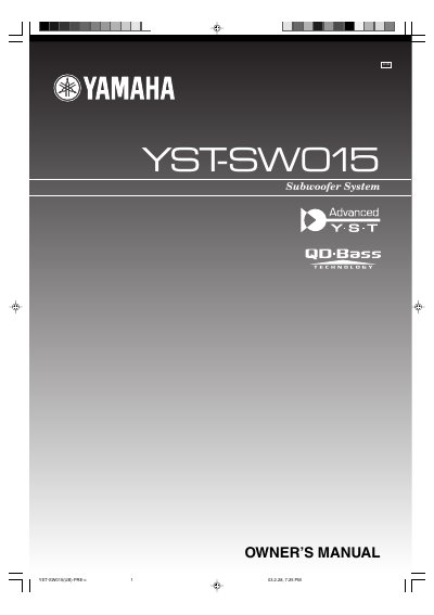 Yamaha YST-SW015 Subwoofer Owner's Manual - cover page