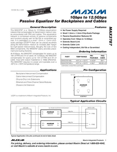 Maxim MAX3787 Passive Equalizer Datasheet - cover page