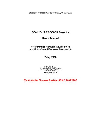 Boxlight PRO80S3 Projector User Manual - cover page