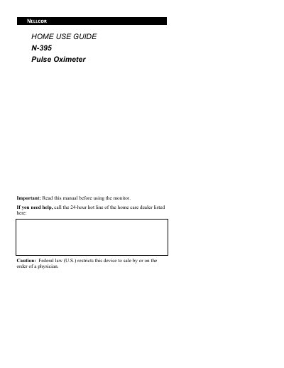 Nellcor N-395 Pulse Oximeter Home Use Guide - cover page