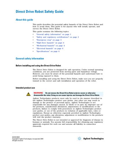 Direct Drive Robot Safety Guide - cover page