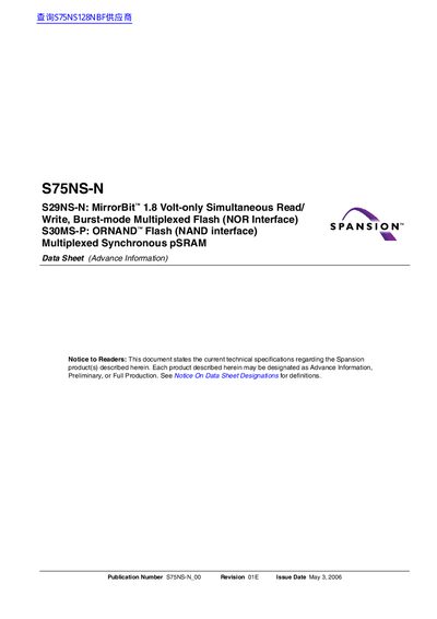 Spansion S75NS-N Flash Memory Datasheet - cover page