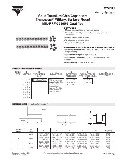 Vishay CWR11 Solid Tantalum Chip Capacitors Datasheet - cover page