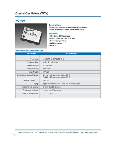 Vectron XO-480 Crystal Oscillator Datasheet - cover page