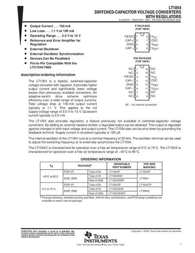 Texas Instruments LT1054 Switched‑Capacitor Voltage Converter Datasheet - cover page