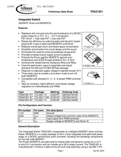 Infineon TDA21201 Integrated Switch Datasheet - cover page